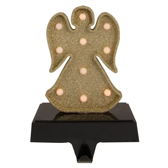 Northlight LED Lighted Glittered Angel Christmas Stocking Holder - 7" - Gold Finish {1}
