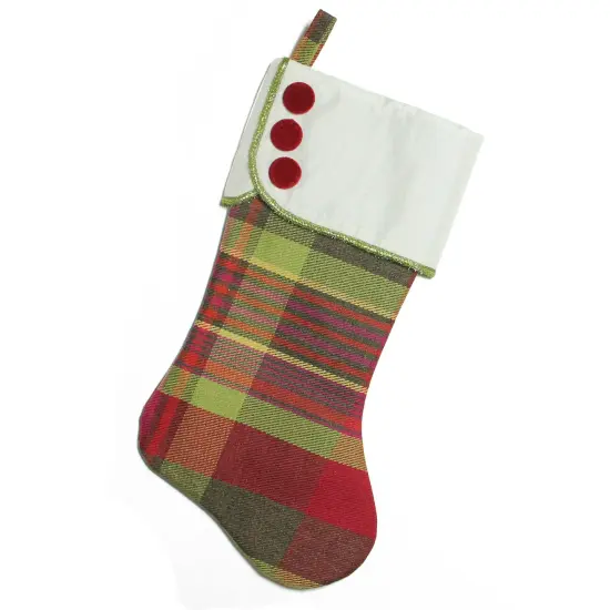 Northlight 19" Multi-Color Plaid Christmas Stocking with Green and Yellow Trim and Red Buttons {1}