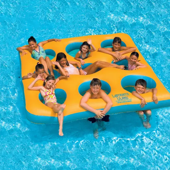 Swim Central 80" Yellow and Blue Inflatable Circular Pattern Island Square Pool Float Toy {3}