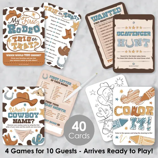Big Dot of Happiness My First Rodeo - 4 Little Cowboy 1st Birthday Party Games - 10 Cards Each - Gamerific Bundle {3}