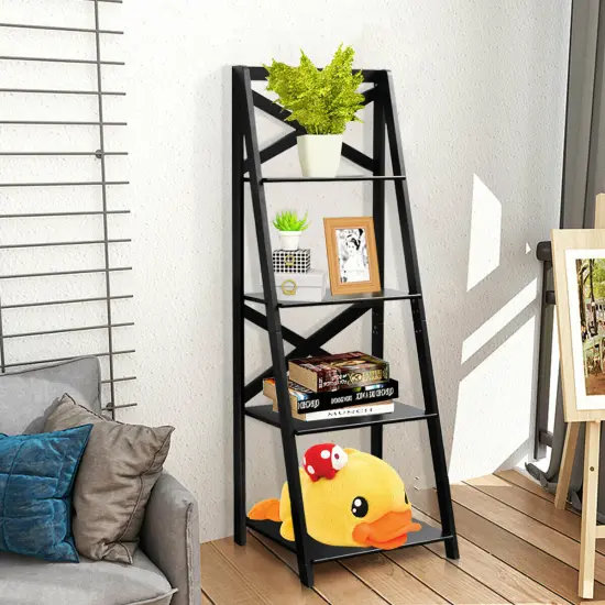 Costway 4-Tier Ladder Shelf Bookshelf Bookcase Storage Display Leaning Home Office Decor {4}