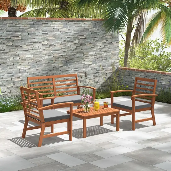 4 Pieces Outdoor Furniture Set With Stable Acacia Wood Frame Grey {6}