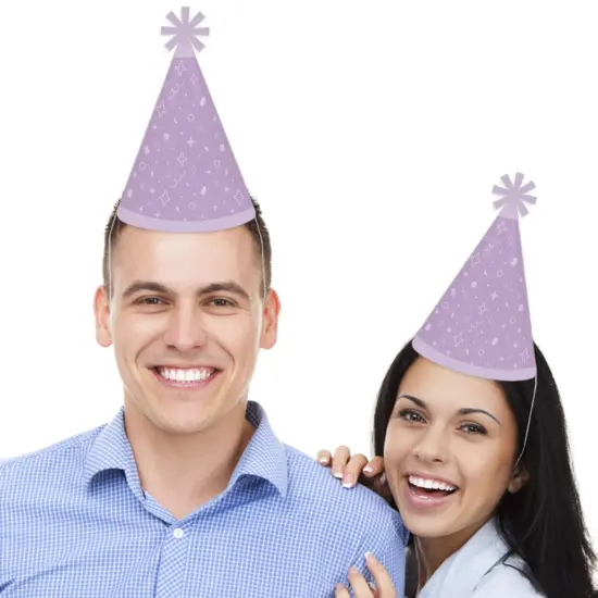 Big Dot of Happiness Purple Confetti Stars - Cone Happy Birthday Party Hats for Kids and Adults - Set of 8 (Standard Size) {3}