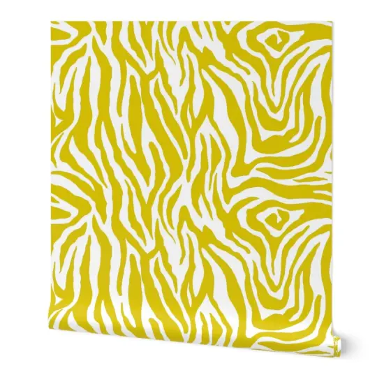 Peel & Stick Wallpaper 2FT Wide Chartreuse Stripe Bright Animal Print Yellow And White African Safari Tropical Jungle Custom Removable Wallpaper by Spoonflower {7}