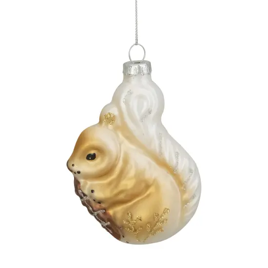 Northlight 3.75" Brown and White Glass Squirrel with Nut Christmas Ornament {1}