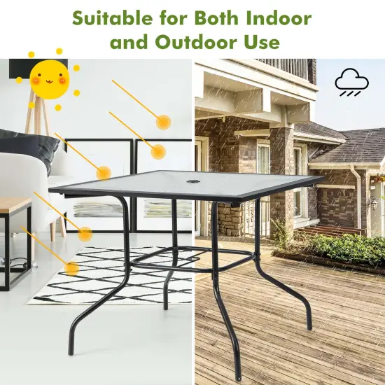 Costway 35'' Patio Dining Table Tempered Glass Top Bistro Table with 1.5'' Umbrella Hole {5}
