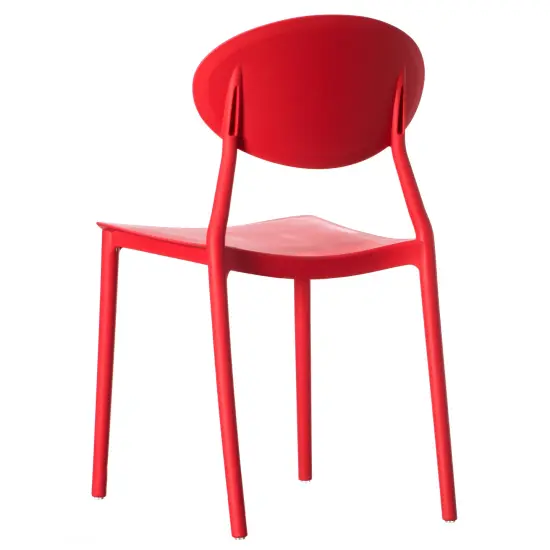 Modern Plastic Outdoor Dining Chair with Open Oval Back Design Set of 2 Red {4}