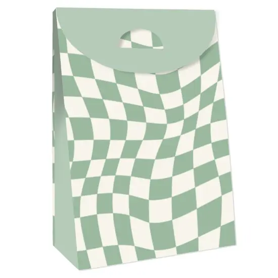 Big Dot of Happiness Sage Green Checkered Party - Gift Favor Bags - Party Goodie Boxes - Set of 12 {4}