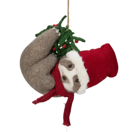 Melrose 12.75" Brown and Red Sloth Hanging Christmas Ornament {1}