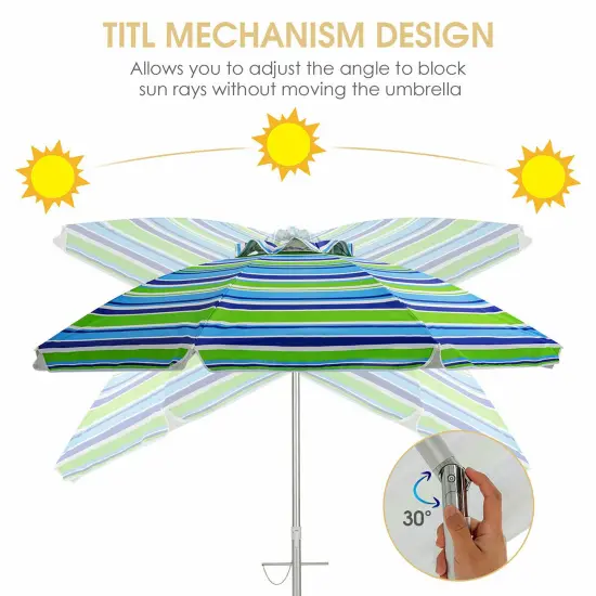 Costway 6.5FT Patio Beach Umbrella Sun Shade Tilt W/Carry Bag Turquoise {6}