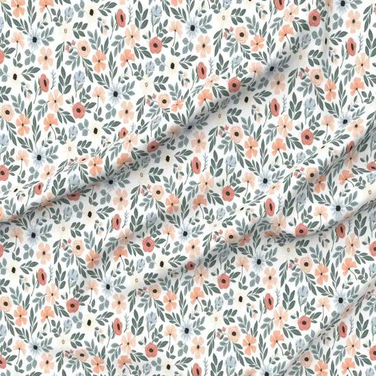 Various Fabrics by the Yard or Fat Quarter Coral Floral Sage Green Leaf Pretty Flowers Delicate Garden Custom Printed Fabric by Spoonflower {6}