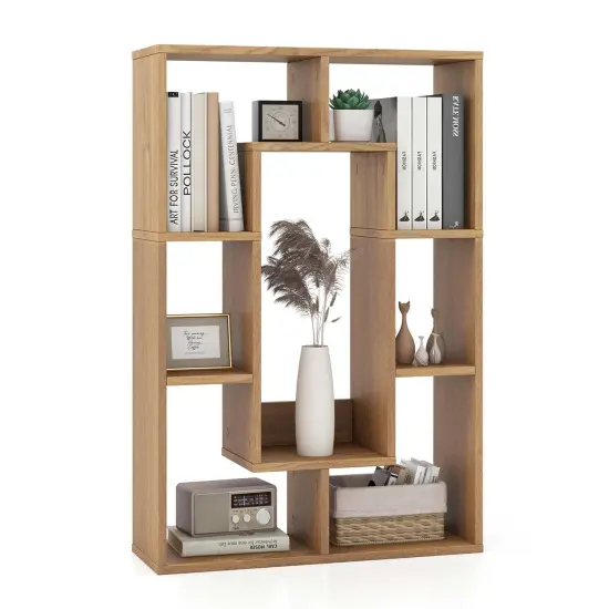 Costway 7-Cube Geometric Bookshelf with Anti-Toppling Device Modern Open Bookcase White/Black/Oak/Rustic Brown/Natural/Grey {8}
