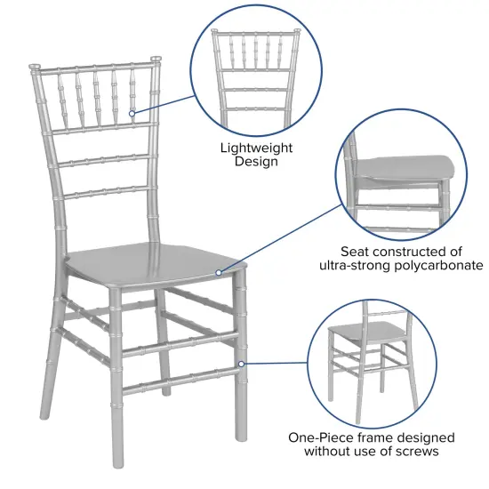 Emma and Oliver Resin Stacking Dining Chiavari Chair Silver {2}