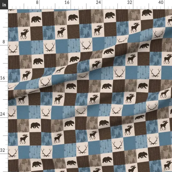 Various Fabrics by the Yard or Fat Quarter Brown Woodland Bears Patchwork Moose Antlers Wildlife Cabincore Tree Arrows Cheater Quilt Nature Cabin Custom Printed Fabric by Spoonflower {1}