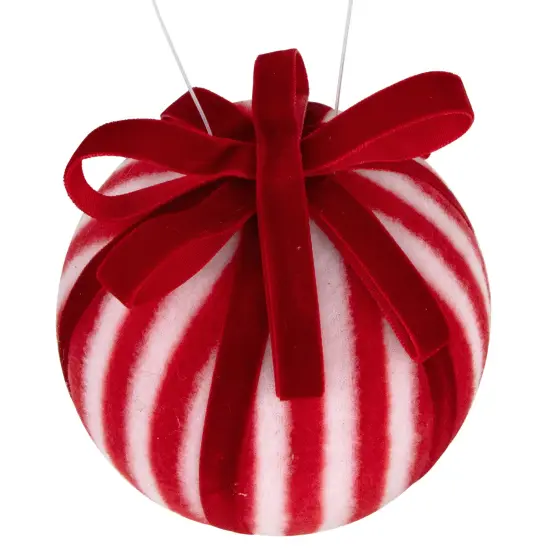 Northlight Striped Candy Cane Christmas Ball Ornament - 4" (100mm) - Red and White {4}