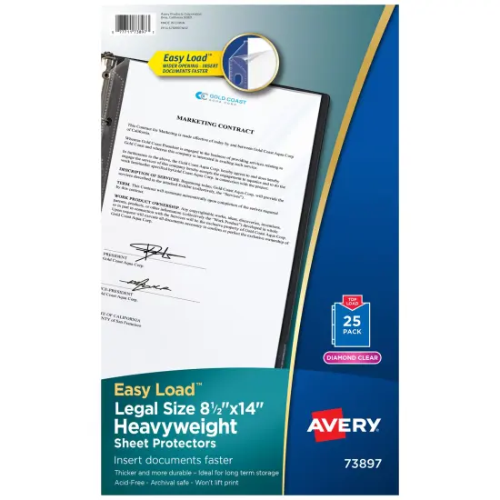 Avery Diamond Clear Heavyweight Sheet Protectors, Holds 8.5" x 14" Sheets, Legal Size, Easy Load, 25ct (73897) {1}