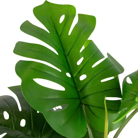 Northlight Real Touch&trade; Artificial Monstera Artificial Plant in a White Textured Pot - 4.25' Green {7}