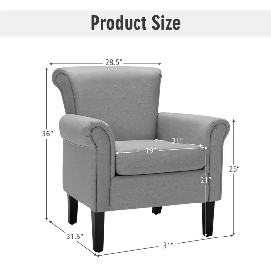 Costway Modern Upholstered Fabric Accent Chair w/ Rubber Wood Legs Dark Gray\Light Grayy {4}