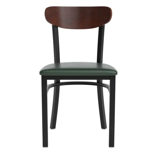 Emma and Oliver Yara Industrial Dining Chair with Rolled Steel Frame and Solid Wood Seat - 500 lbs. Static Weight Capacity WalnutBack/GreenVYL {3}