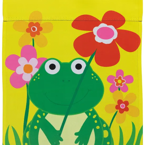 Northlight Happy Frog "Welcome" Floral Outdoor Garden Flag 18" x 12.5" Yellow {5}