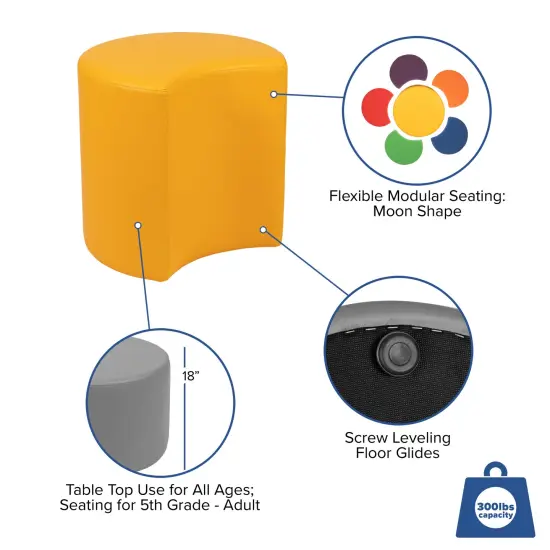 Emma and Oliver 18"H Soft Seating Flexible Moon Backless Chair for Classrooms and Common Spaces Yellow {4}