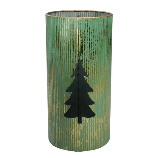 Northlight Rustic Christmas Tree Candle Lanterns - 12" - Green and Gold - Set of 2 {3}
