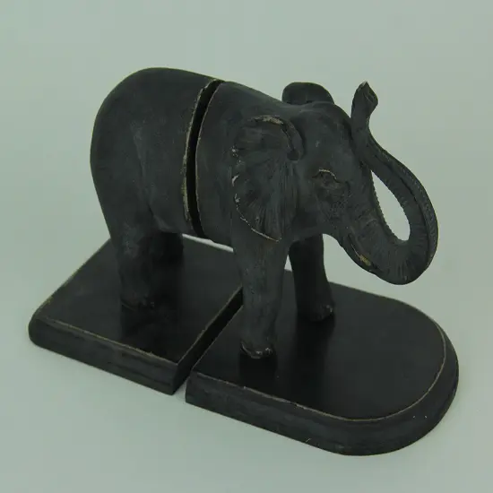Distressed Black Standing Elephant Top and Tail Bookend Set {3}