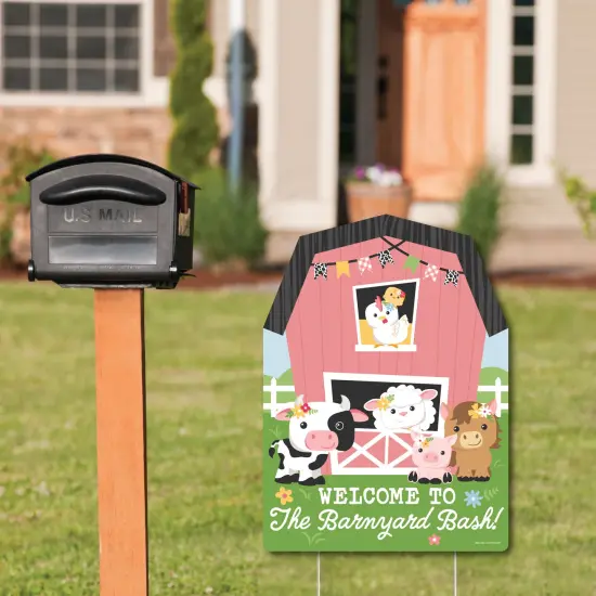 Big Dot of Happiness Girl Farm Animals - Party Decorations - Pink Barnyard Baby Shower or Birthday Party Welcome Yard Sign {3}