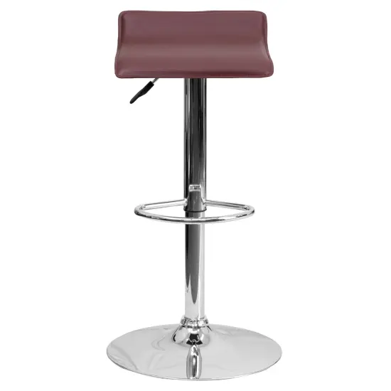 Emma and Oliver Solid Wave Seat Vinyl Adjustable Height Barstool with Chrome Base White {8}