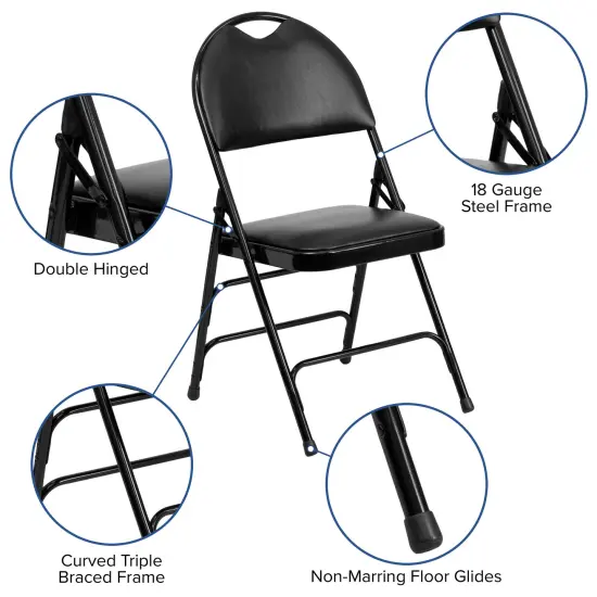 Emma and Oliver 4 Pack Home & Office Easy-Carry Party Events Padded Folding Chair BlackVinyl/Black {2}