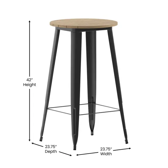 Merrick Lane Dryden Indoor/Outdoor Bar Top Table, 23.75" Round All Weather Poly Resin Top with Steel base Brown/Black {5}