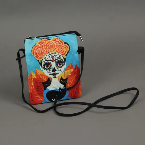 Day of the Dead Sugar Skull Mexican Woman Zippered Crossbody Bag {5}