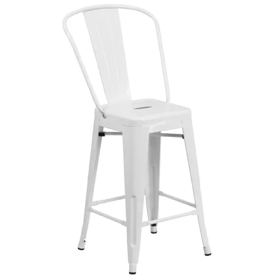 Merrick Lane Dothan Series Metal Stool with Removable Back for Indoor-Outdoor Use White {1}