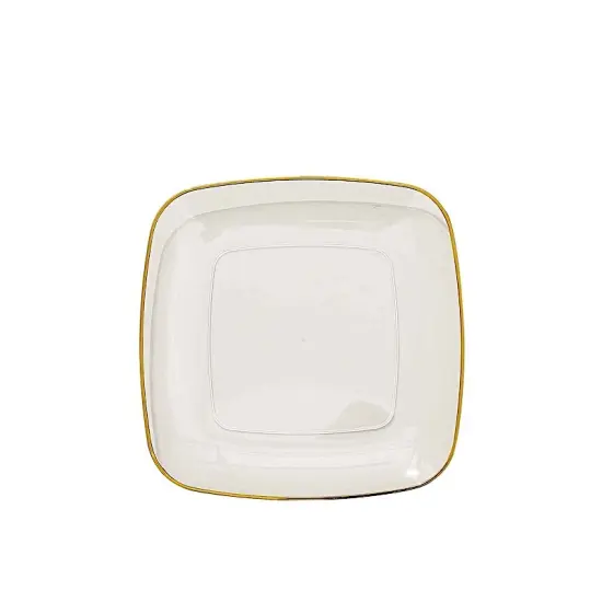10 Square 7 in Disposable Salad Dinner Plastic PLATES Black and gold {5}