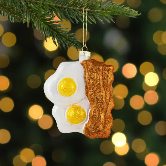 Northlight 3.75" Eggs and Bacon Glittered Glass Christmas Hanging Ornament White {3}