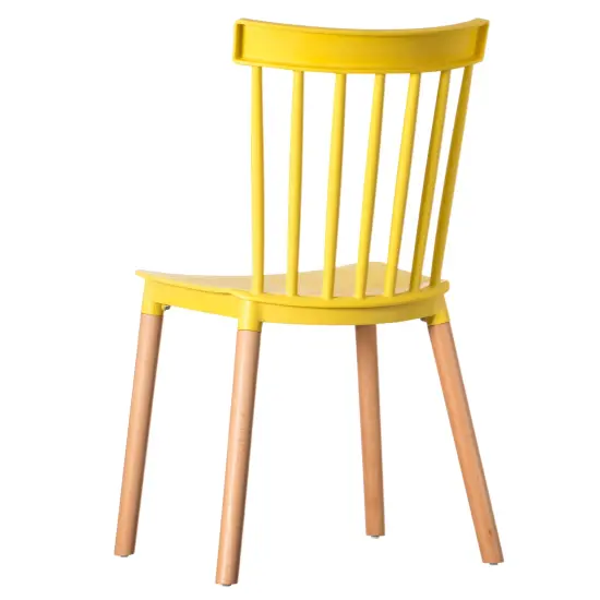 Modern Plastic Dining Chair Windsor Design with Beech Wood Legs Set of 4 Yellow {4}