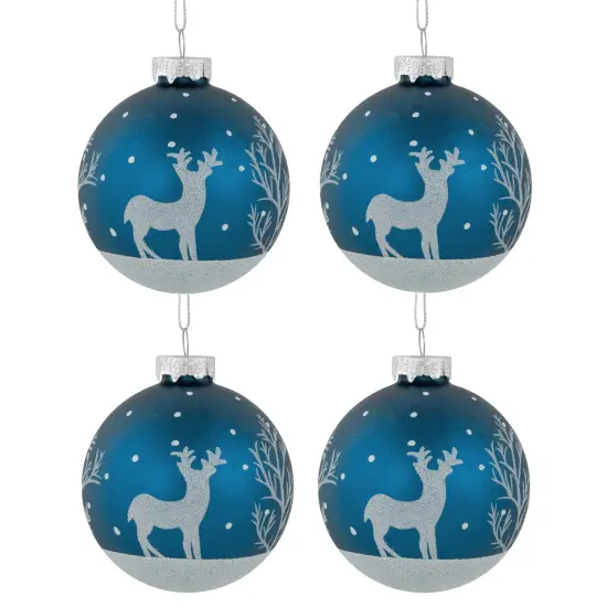 Northlight Glitter Reindeer Glass Ball Christmas Ornaments - 3" - Blue - 4ct {1}