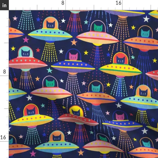 Various Fabrics by the Yard or Fat Quarter Rainbow Space Cat Flying Saucers Multicolored 80S Retro Outer Ufo Arcade Games Custom Printed Fabric by Spoonflower {2}
