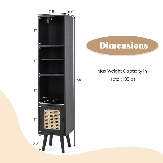 Costway Rattan Storage Cabinet Freestanding Slim Organizer Wood Display Rack Living Room Black/White/Natural {3}