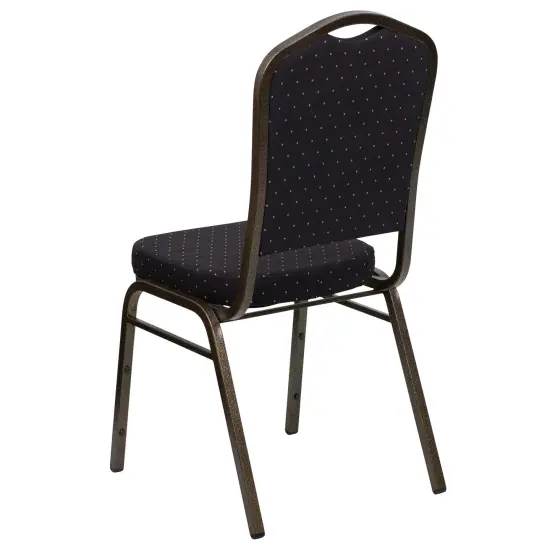 Emma and Oliver Crown Back Stacking Banquet Dining Chair BlackFab/GoldVein {4}