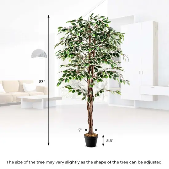 Costway 63 inch Artificial Ficus Tree Faux Indoor Plant in Nursery Pot for Decoration {3}