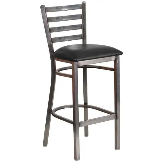 Emma and Oliver Clear Coated Ladder Back Metal Restaurant Dining Barstool BlackVinyl/ClearCoat {2}