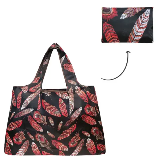 Wrapables Large Foldable Tote Nylon Reusable Grocery Bag Feathers {3}