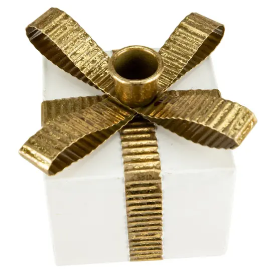 Northlight 4.5" White Metal Gift Box Christmas Taper Candle Holder {6}