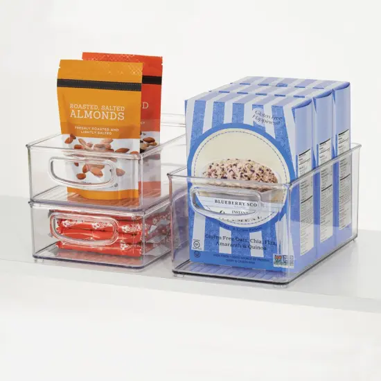 mDesign Plastic Kitchen Pantry Cabinet Food Storage with Handles, 2 Pack - Clear {2}