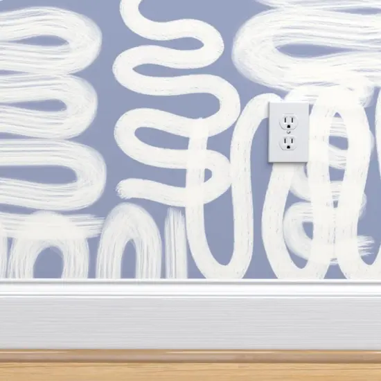 Pre-Pasted Wallpaper 2FT Wide Soft Blue Squiggle Abstract Modern Design Large Scale Watercolor Paint Custom Pre-pasted Wallpaper by Spoonflower {4}