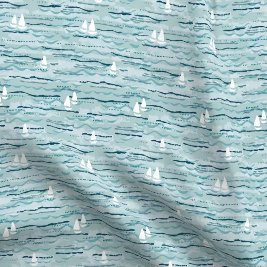Various Fabrics by the Yard or Fat Quarter Blue Blues Waves Boats Sea Ocean Lake Hand Painted Boating Beach Boho Costal Chic Teal Small Scale Custom Printed Fabric by Spoonflower {5}