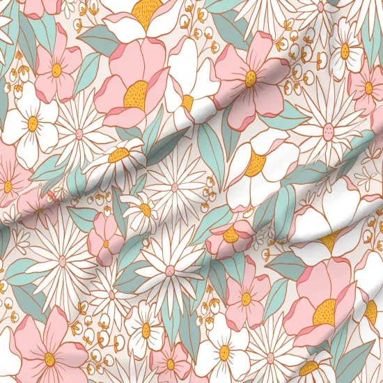 Various Fabrics by the Yard or Fat Quarter Daisy Botanical Anemone Pink Teal Beige Jumbo Scale Spring Garden Custom Printed Fabric by Spoonflower {6}