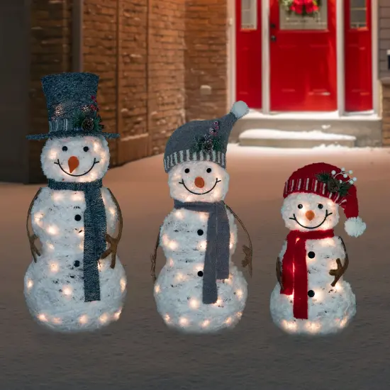 Northlight Lighted Snowman Family Outdoor Christmas Decoration - 39.5" - Warm White - Set of 3 {3}