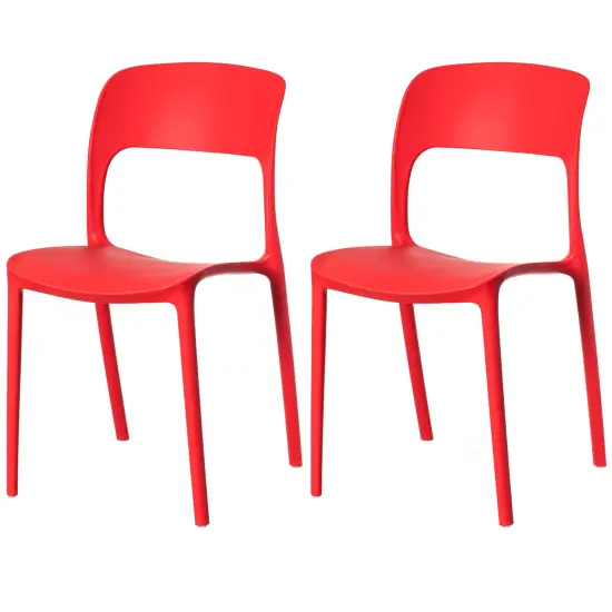 Modern Plastic Outdoor Dining Chair with Open Curved Back Set of 2 Red {1}
